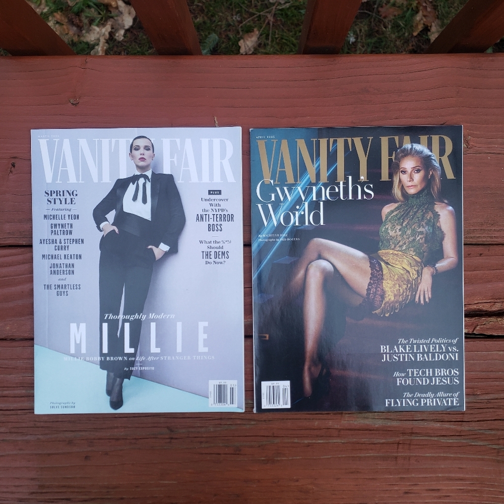 (2) Vanity Fair Magazines Millie Bobby Brown March & Gwyneth Paltrow April 2025